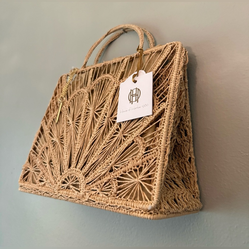 House of Harlow 1960 Natural Raffia Macramé Tote - Picture 2 of 3